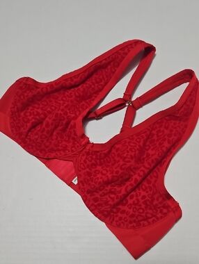 Aerie Red Leopard-Print Underwire Lined Bralette Size 38D